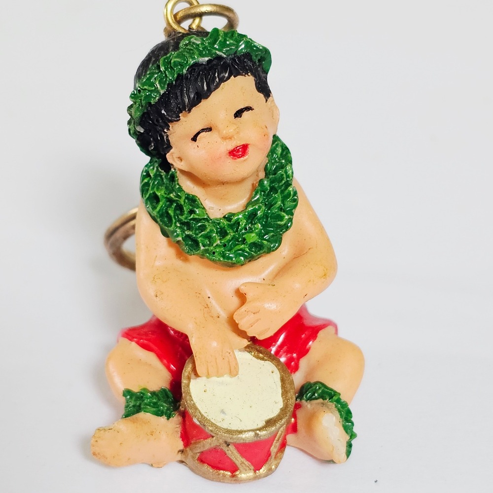 Vintage‎ Chiefly Co Ltd Hawaiian Keychain Menehune Boy Drummer Figurine Souvenir